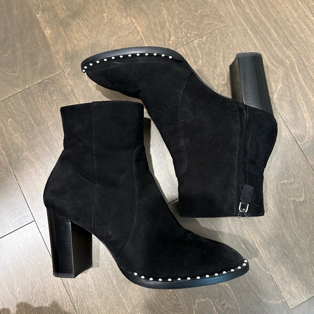 Stuart Weitzman Suede Ankle Boots with Pearl detail
